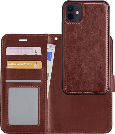 Hoesje - 2 in 1 - Geschikt voor Apple iPhone 12 Mini - Met Uitneembare Hard Cover - Bookcase - Wallet Case - Met Pasjeshouder - Book Case - Uitneembaar - Pashouder - Kunstleer - Telefoonhoesjes - Bruin