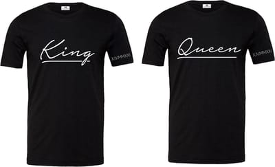Shirt King en Queen-Set met datum in romeinse cijfers op de mouw-Zwart-Maat S