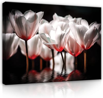 Canvas Schilderij - Bloemen - Planten - Wit - Water - Natuur - Inclusief Frame - 100x75cm (lxb)