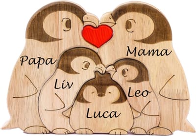 Gepersonaliseerde pinguin familie - geboorte - kraam cadeau - puzzel - 5 pinguïns