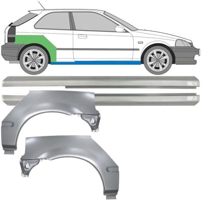 Reparatiepaneel dorpel + achterspatbord voor Honda Civic EJ EK 1995-2001