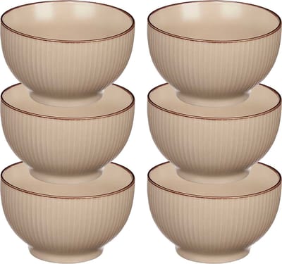 Vivalto Kommetjes/serveer schaaltjes/soepkommen - 6x - Mistique - porselein - D14 x H8 cm - beige - Stapelbaar