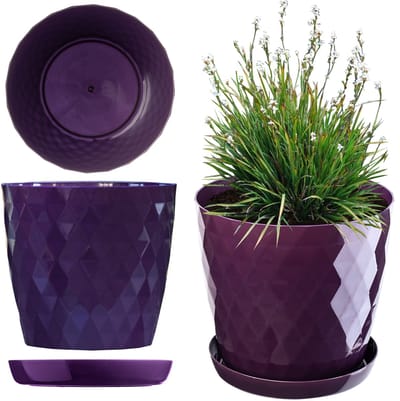 Decoratieve Bloempot met Schotel voor Binnen en Buiten Duurzaam Lichtgewicht (16 cm)