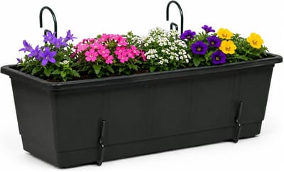 Geli Plantenbak Balcony - antraciet - met metalen ophangbeugels - 40 x 18 x 15 cm - hard kunststof - langwerpig -