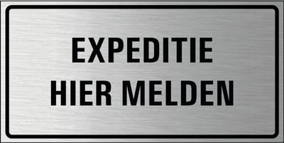Expeditie hier melden bord, geborsteld aluminium 300 x 150 mm