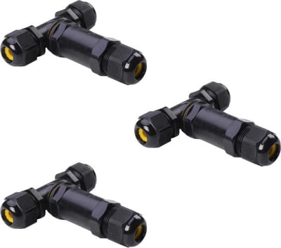 Waterdichte connector kabelverbinder voor 3 kabels - Voordeelset van 3 stuks - T-stuk - IP68 - 3-aderige aansluiting aan alle kanten - Zwart