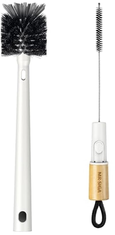 SnelShoppen - Waterfles Borstel en Rietje Schoonmaakborstel, Lange Handvat Fles Schoonmaakborstel, 2 in 1 Borstel voor Sportflessen, Babyflessen, Mokk