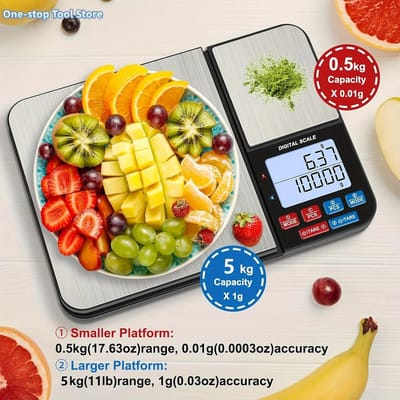Digitale Keukenweegschaal - Precisie Weegschaal - Nauwkeurig Afwegen - Dubbel Platform - 10kg 0.01g - Zwart