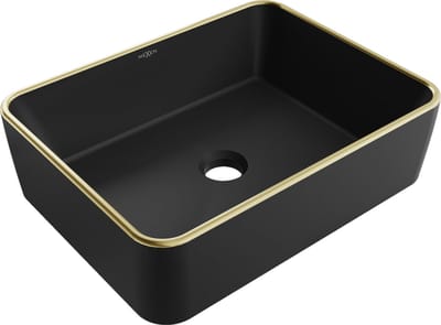 Mexen Catia opbouwwastafel 48 x 37 cm, matzwart/gouden rand - 21314875