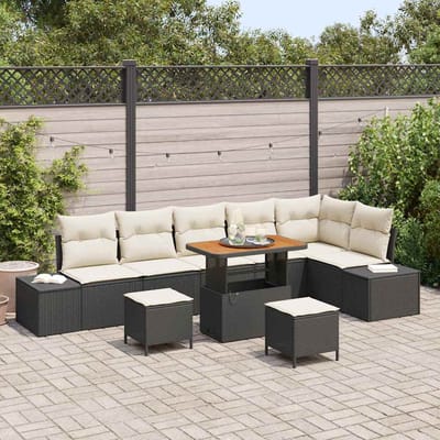 vidaXL - Tuinbank - Set - 9 - st - 8-Aantal - zitplaatsen - Zwart - Poly - rattan