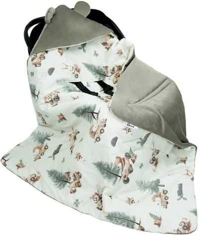 Flumi - baby wikkeldeken - voor autostoel en reiswieg - warm en comfortabel - beige met bosdieren
