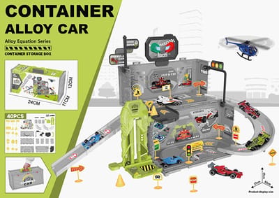 PitStop Container Autoparking - Racebaan - Speelgoed - Compact - 40 Stuks - Inclusief Lift en Accessoires