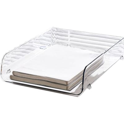 Boîte de rangement pour papier A4 Empilable Plastique Grande ouverture Couche unique Organisateur de bureau pour bureau Transparent Transparent 26.5x33x7.5cm/10.4x13.0x3.0in white