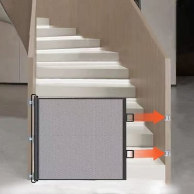 Verstelbaar Traphekje voor Huisdieren Zonder Drempel Uitbreidbare Binnen-/Buitenbarrière voor Honden & Katten met PVC-gaas Houdt Huisdieren Veilig op Trappen, Hekje voor Honden gray