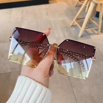 Nieuwe Mode Oversized Gegradueerde Zonnebrillen Dames Vintage Legering Ketting Frame Klinknagel Vierkant Zonnebrillen Vrouwelijke Elegante Tinten