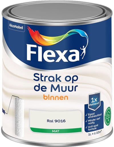 Flexa - Strak Op De Muur Binnen Mat - Fris Wit / Ral 9016 - Mengverf - 1 L