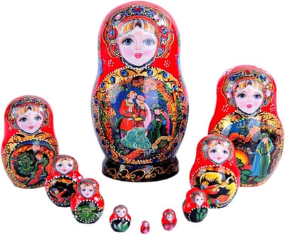 Russische Poppen - Nesting Dolls Matroesjka - Decoratie en Opslag - Handgemaakt Houten Meesterwerk - 10 Stuks - Multicolor