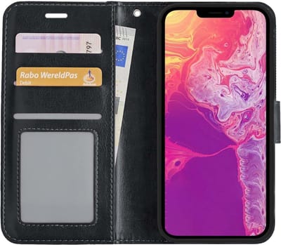 Hoesje Met Pasjeshouder - Geschikt voor Apple iPhone 13 Mini - Luxe Bookcase Portemonee - Flip Case - Kunstleer Book Case - Flipcase - Book Cover - Walletcase - Portemonneehoes - Zwart