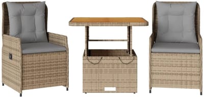 Balkonset 2 personen - Tuinset - Bistroset - Beige en Bruin - Weerbestendig - 3 delig - Tuintafel en 2 stoelen - 2 personen - Poly Rattan