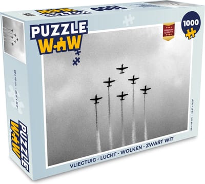 Puzzel Vintage - Vliegtuig - Lucht - Wolken - Zwart wit - Legpuzzel - Puzzel 1000 stukjes volwassenen