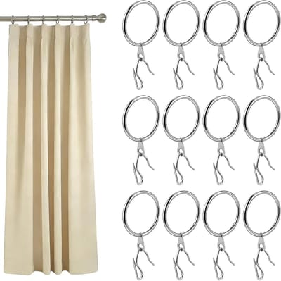 Set van 12 Gordijnringen met Haakjes, 3.8cm RVS Gordijnringen met Oogjes voor Raam, Deur en Douchegordijn - Ideaal voor Gordijninstallatie en Decoratie