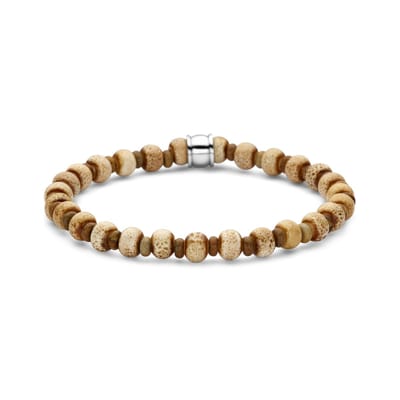 Frank 1967 - 7FB-0776 - keramiek kralenarmband heren - wit, bruin - 6 mm - 19 cm
