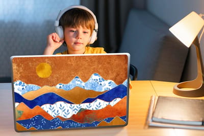 Laptop sticker - 15.6 inch - Delfts Blauw - Goud - Patronen - 36x27,5cm - Laptopstickers - Laptop skin - Cover