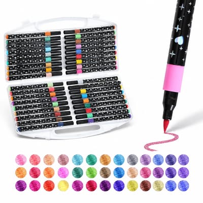 Glittermarkers - 36 kleuren, 36 stuks - Eén punt en één kleur per marker - Voor tekenen en krabbelen - In geschenkdoos