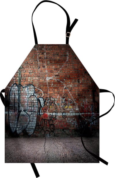 ABAKUHAUS Kookschort met bakstenen muur, Graffiti Old Wall Street, machinewasbaar digitaaldruk, kleurvast, meerkleurig