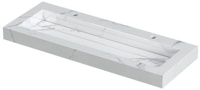 INK Pitch Wastafel Keramische Slab Centraal met Drain en Front en Side Skirts 1 Kraangat - 1200x450x90 mm - Statuario Glans
