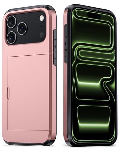 Hoes Geschikt voor iPhone 17 Pro / 18 Pro Hoesje Hard Case Met Pas Houder - Hoesje Geschikt voor iPhone 17 Pro / 18 Pro Hoes Shockproof Hard Cover Met Kaarthouder - Rosé goud