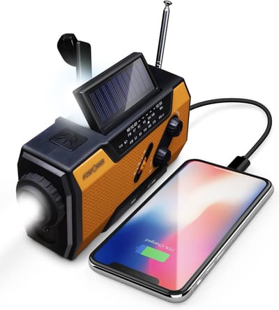 BOBOVEN® Noodradio Solar Opwindbaar - 4000mAh Powerbank - FM/AM - LED Zaklamp & Leeslamp - Oranje