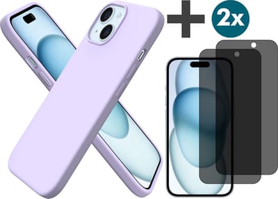 Hoesje met Privacy Screenprotectors 2 Stuks Geschikt voor iPhone 15 Plus Hoesje Siliconen - liquid case - Arara Backcover - Lila