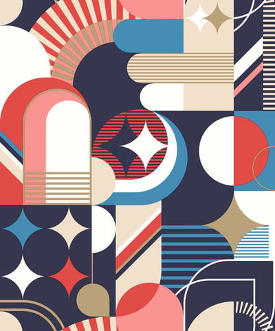Dutch Wallcoverings - Pop- Retro rood/wit/blauw - vliesbehang - 10m x 53cm - M474-10
