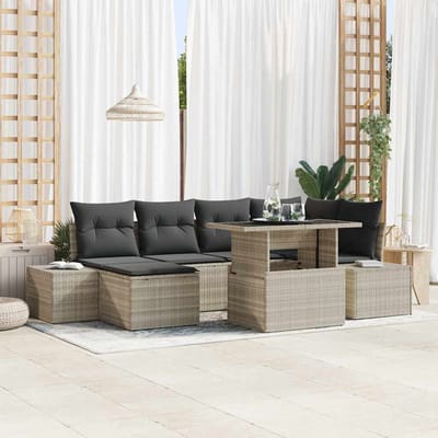 vidaXL Tuinbank Set 7 pcs Lichtgrijs Poly rattan en gepoedercoat staal