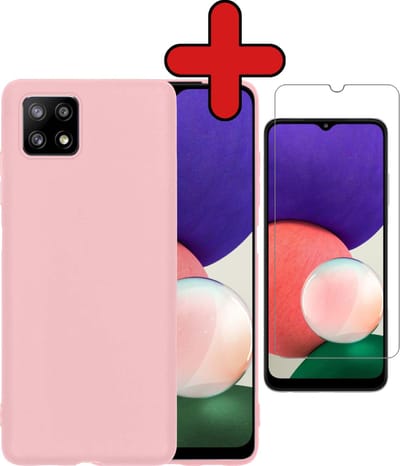 Hoesje - Met Screenprotector - Geschikt voor Samsung Galaxy A22 4G - Sterk & Shockproof - Telefoon Hoes - Back Cover - Siliconen Case - Telefoonhoes - Lichtroze