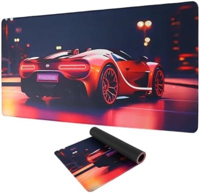 PromoHome XXL Gaming Bureauonderlegger en Muismat - Race Auto Themed - 90x40 cm Groot Formaat - Antislip Rubberen Onderlaag - Nauwkeurig Muisoppervlak voor Gaming en Werk