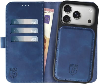 Rosso Element Geschikt voor Apple iPhone 17 Pro | Uitneembaar 2-in-1 Hoesje | Luxe Portemonnee | Back Cover en Book Case | Pasjeshouder | Blauw