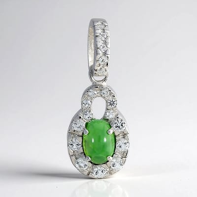 Cavill - Zilveren hanger met chrysopraas 0,54ct & witte topazen 0,94ct - 925 Sterling Zilver - Ovaal cabochon - Elegante hanger