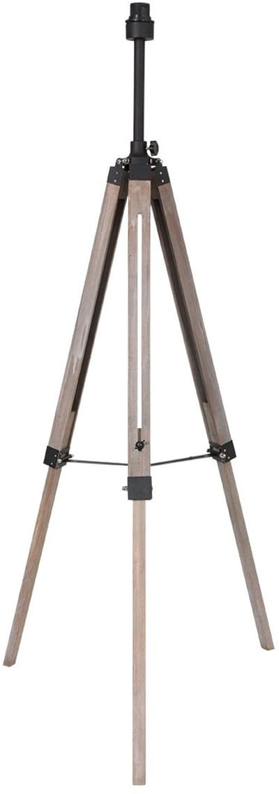 Vloerlamp Triek 3348ZW – Houten zwarte driepoot lamp zonder kap, in hoogte verstelbaar, van Mexlite voor een landelijke stijl binnen