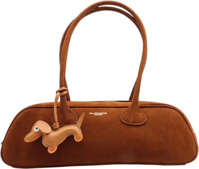 Flora & Co - teckel tas - dames handtas - fashion - suède look - teckel charm - camel/bruin