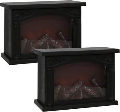 Gerimport Sfeerhaard - 2x - zwart - met led verlichting - L28 x B12 x H20 cm - open haard