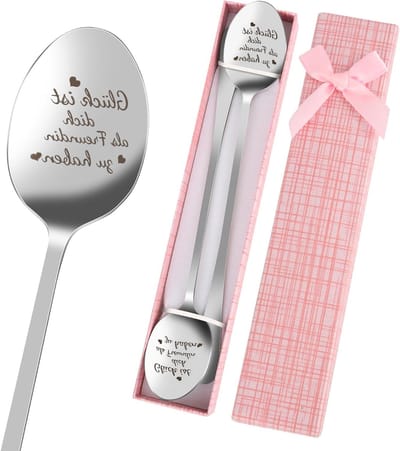 Set van 2 kleine roestvrijstalen koffielepels met gravure, perfect als cadeau voor vrouwen, vrienden en Valentijnsdag, inclusief geschenkdoos