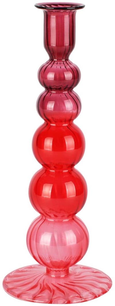 Dekoratief | Kaarsenhouder, rood/transparant, glas, 9x9x23cm | A258349