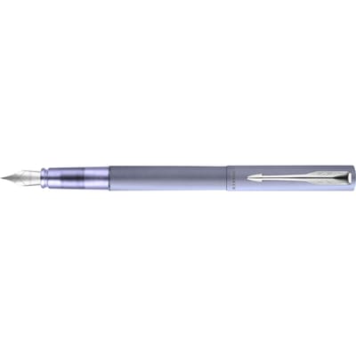 Parker Vector XL vulpen | metallic zilverblauwe lak op messing met chroom detail | medium penpunt met blauwe inkt navulling | cadeauverpakking