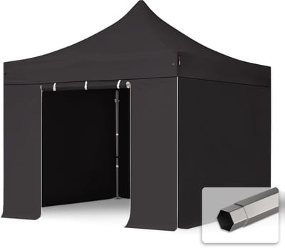 3x3 m Easy Up partytent Vouwpaviljoen PVC brandvertragend met zijwanden, PREMIUM staal 40mm, zwart