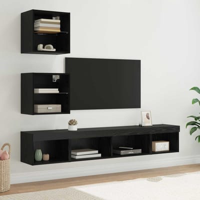 vidaXL TV Wand Eenheden met LED 5 st Zwart Eiken Bewerkt hout