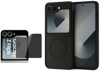 Hoesje + Privacy Screenprotector geschikt voor Samsung Galaxy Z Flip 6 / Flip 7 FE Hoesje - Portemonnee Hoesje geschikt voor MagSafe - Magnetisch - Gehard Glas- Zwart