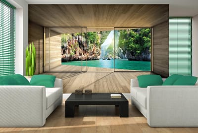 Window Mountains Sea Paradise Nature Photo Wallcovering