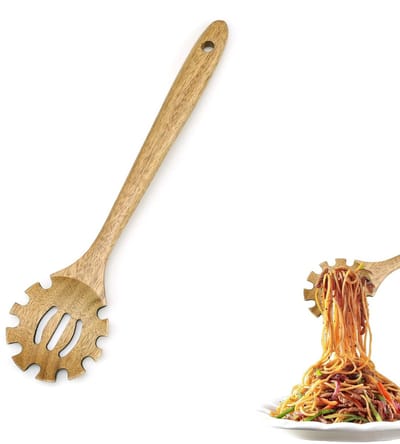 Dailygoods- Spaghettilepel 33 cm - Houten Spaghettitang - Ergonomisch Ontwerp - Hoogwaardig Acaciahout - Hangbaar - Ideaal Keukenaccessoire - Pastalepel